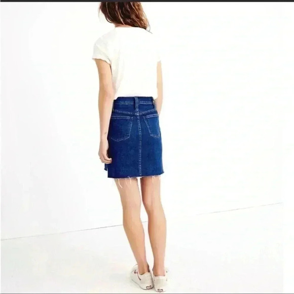 Madewell Raw Hem Step Hem Edition Medium Wash Stretch Denim Mini Skirt Size 27 - Picture 5 of 12